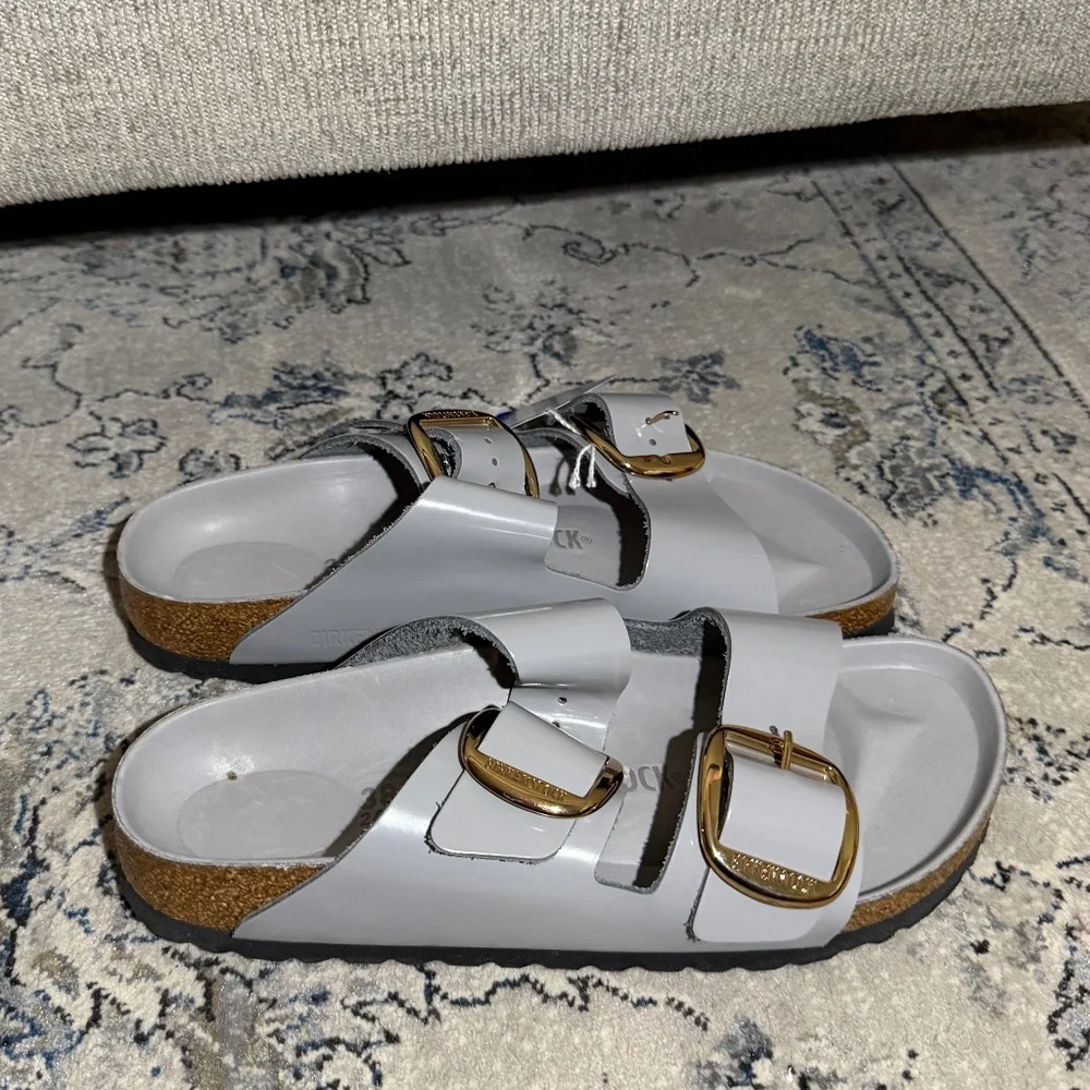 Birkenstock Arizona Big Buckle Narrow Leather Sandal Grey - Picture 3 of 9